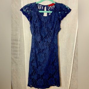 Preloved Navy/Royal Blue Lace Cocktail/Occasion Dress- With pockets!